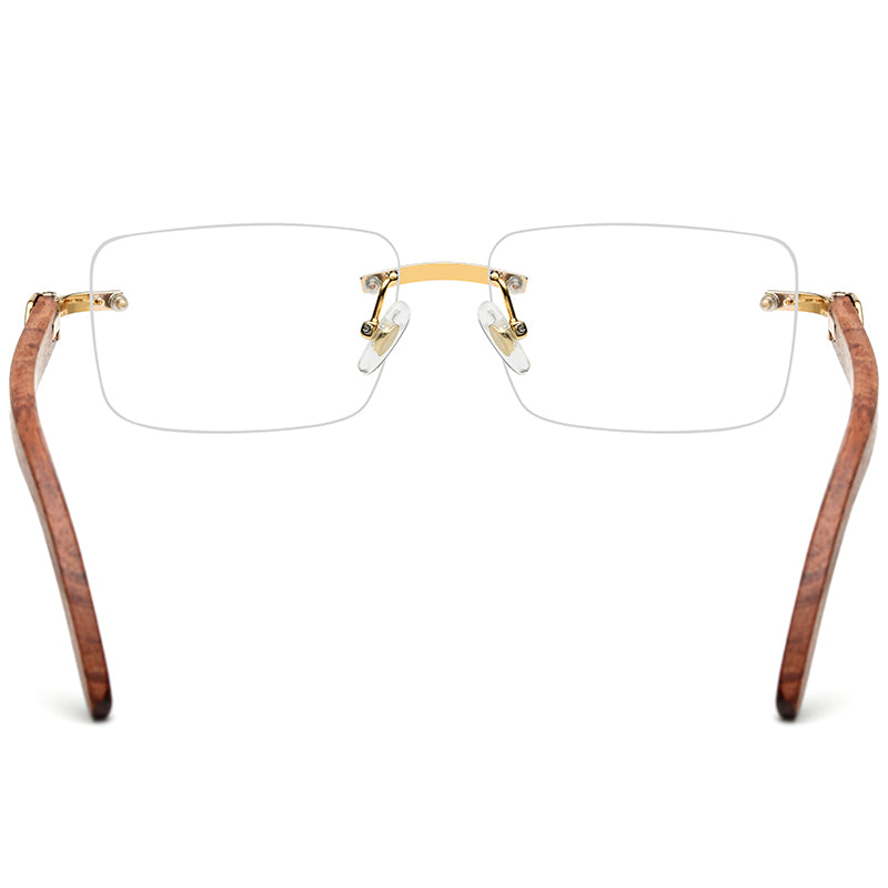 Rimless Wood Square Optical Glasses Frame - MCROONS - back view