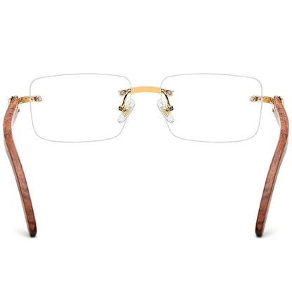 Rimless Wood Square Optical Glasses Frame - MCROONS - back view