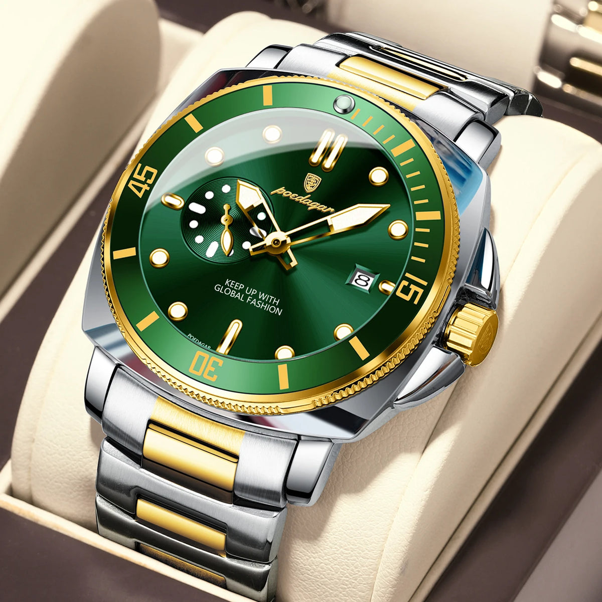 Poedagar 873 Men's Luxury Quartz Watch – Stainless Steel Band, Waterproof, Luminous, Date