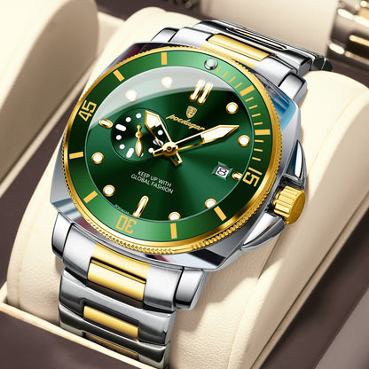 Poedagar 873 Men's Luxury Quartz Watch – Stainless Steel Band, Waterproof, Luminous, Date