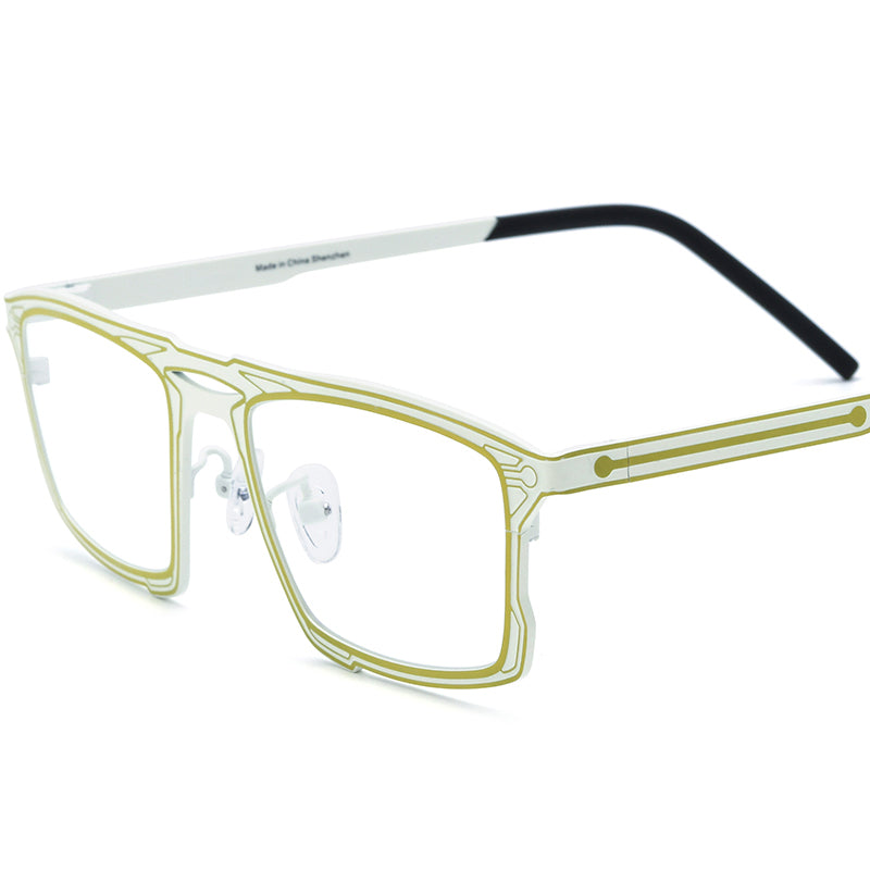 Colourful Titanium Square Optical Glasses Frame Vintage - Yellow White - MCROONS