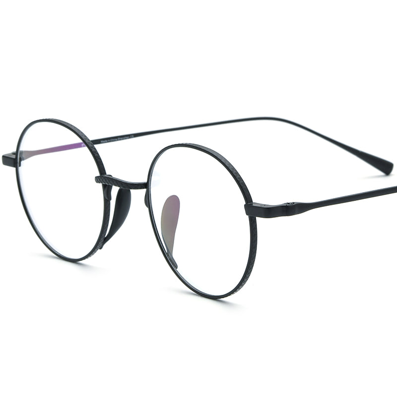 Japanese Style Pure Titanium Round Optical Glasses - Black - MCROONS