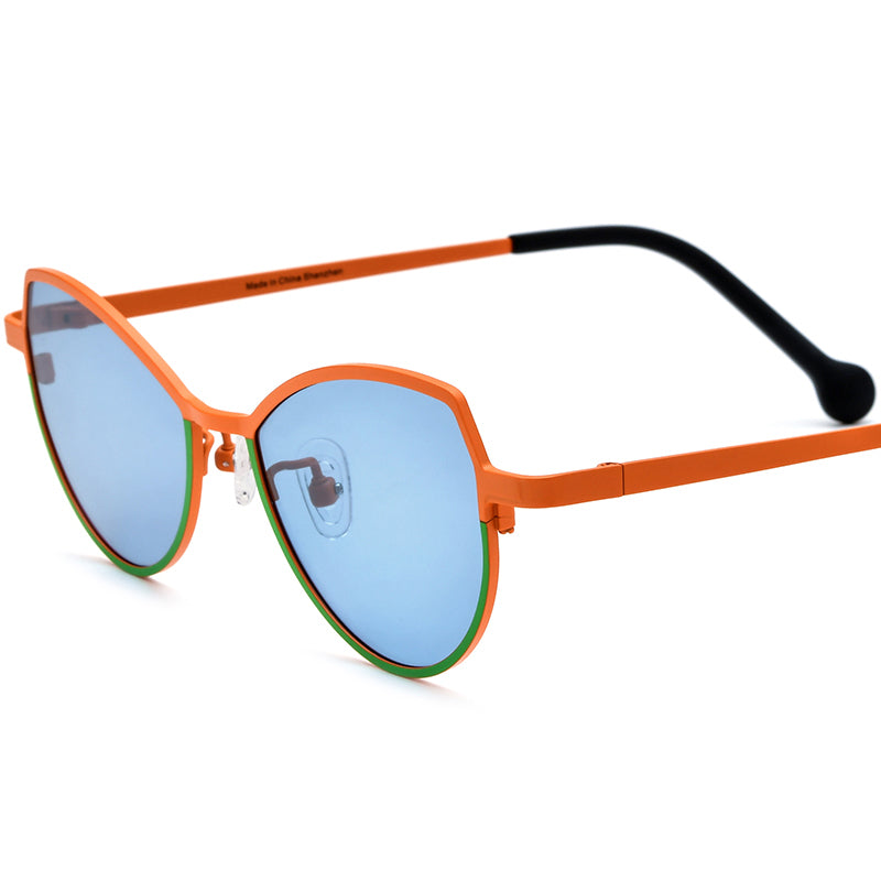 Colourful Titanium Cat Eye Sunglasses Polarized - Orange Blue Lens - MCROONS