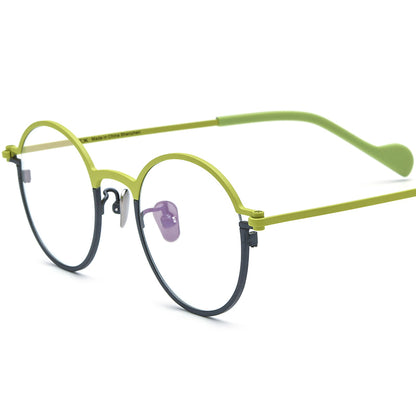 Colourful Titanium Round Optical Glasses Frame Designer - Yellow Grey - MCROONS