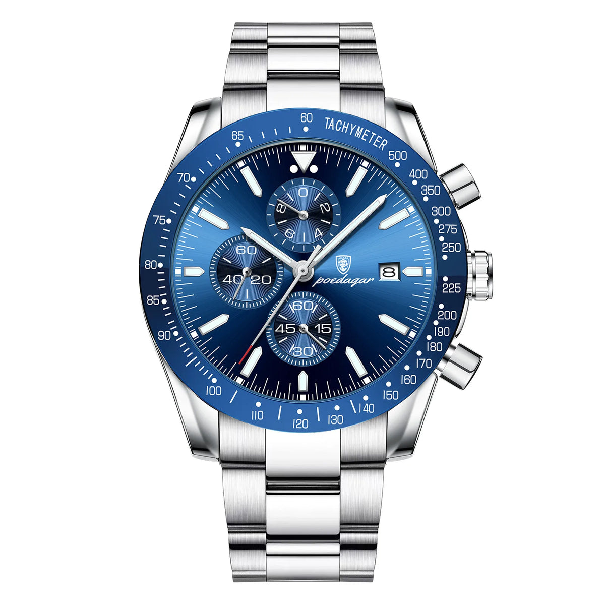 Poedagar 988 Men's Luxury Quartz Watch – Stainless Steel Band, Waterproof, Luminous, Date