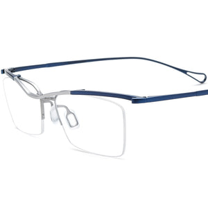 Titanium Semi-Rimless Square Optical Glasses - Silver Blue Frame - MCROONS