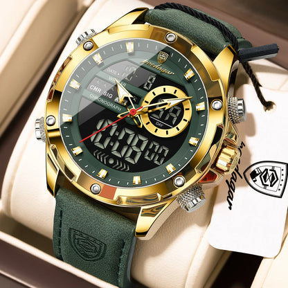 Poedagar E129 Men's Luxury Chronograph Quartz Watch – Leather Strap, Waterproof, Luminous, Date