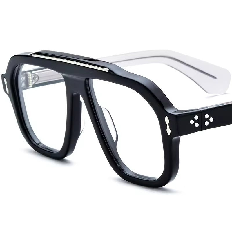 Pilot Style Thick Acetate Optical Glasses Frame - MCROONS - Black Transparent