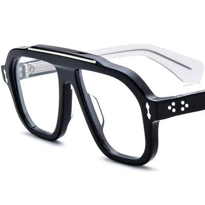 Pilot Style Thick Acetate Optical Glasses Frame - MCROONS - Black Transparent