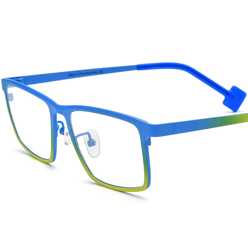 Colourful Titanium Square Optical Glasses Frame Retro - Matte Blue Gradient Yellow - MCROONS