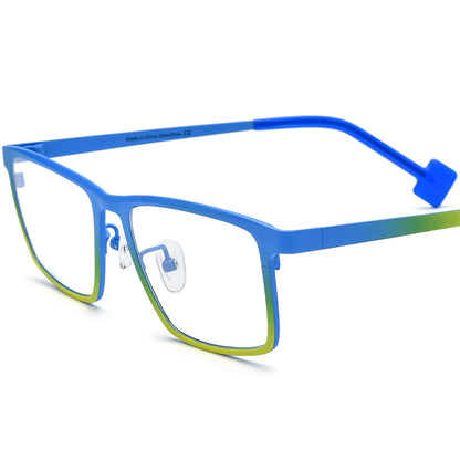 Colourful Titanium Square Optical Glasses Frame Retro - Matte Blue Gradient Yellow - MCROONS