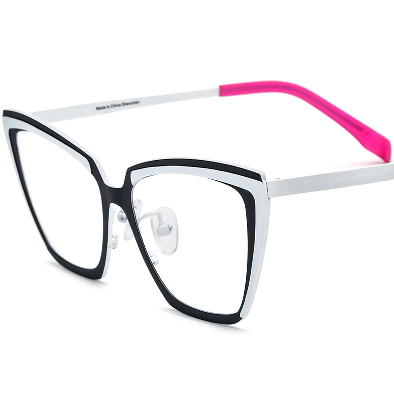 Colourful Titanium Cat Eye Optical Glasses - Matte Black White - MCROONS