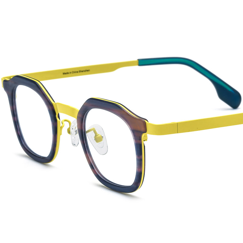 Acetate Titanium Square Optical Glasses Frame - Yellow - MCROONS