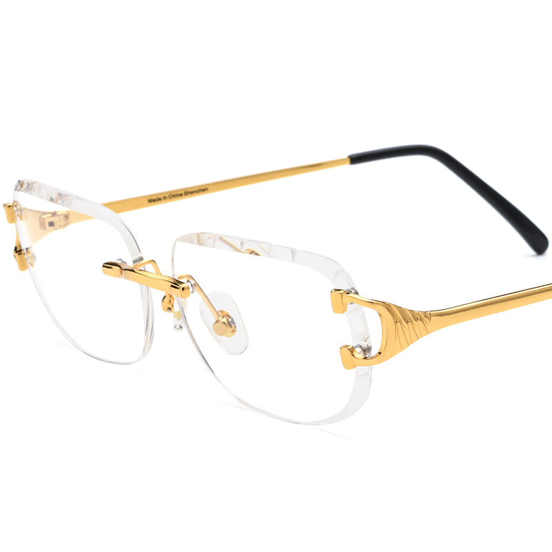 Designer Rimless Square Metal Optical Glasses Frame - MCROONS - Gold