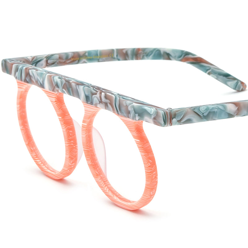Oversized Vintage Multicolour Acetate Round Optical Glasses Frame - Orange - MCROONS