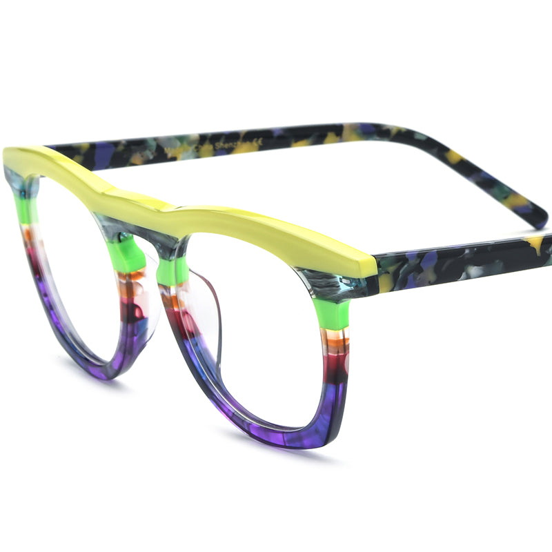 Vintage Multicolour Round Acetate Optical Glasses Frame - Purple - MCROONS