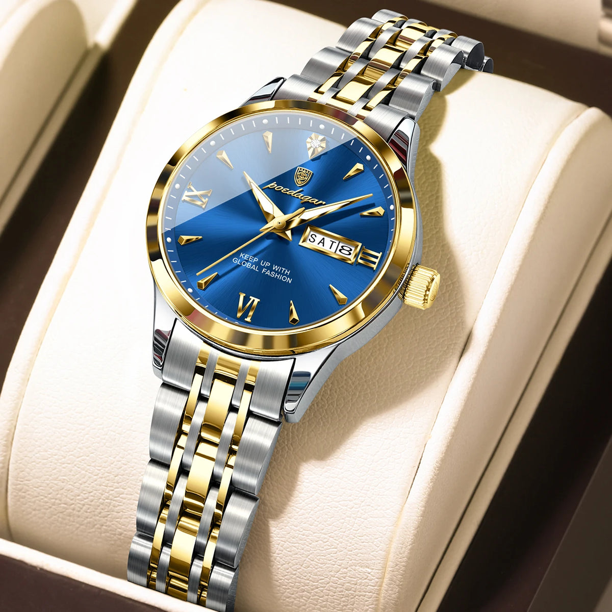Poedagar 504 Women's Luxury Quartz Watch – Stainless Steel Band, Waterproof, Luminous, Date