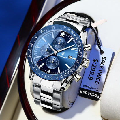 Poedagar 988 Men's Luxury Quartz Watch – Stainless Steel Band, Waterproof, Luminous, Date