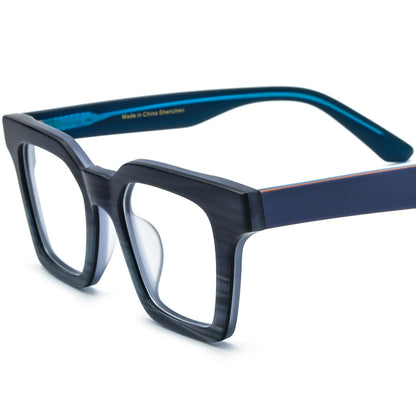 Retro Colour-Block Acetate Square Optical Glasses Frame - Blue - MCROONS