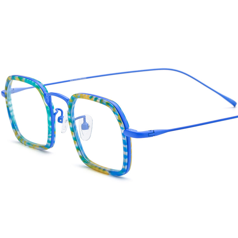 Retro Acetate Titanium Square Optical Glasses - Blue - MCROONS
