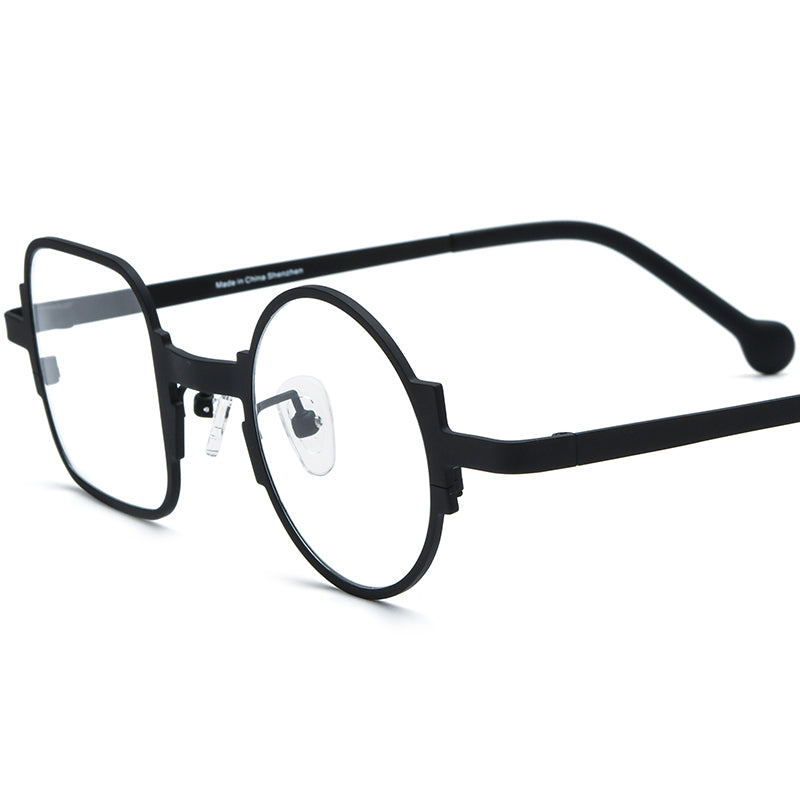 Asymmetric Titanium Square Round Optical Glasses Designer - Black - MCROONS