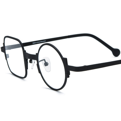 Asymmetric Titanium Square Round Optical Glasses Designer - Black - MCROONS