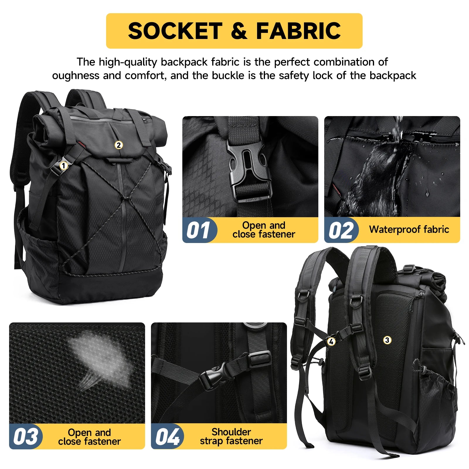 MOYYI Waterproof Laptop Backpack Bags for Men Black Travel Hiking Casual Sports Hiking Backpack Bags