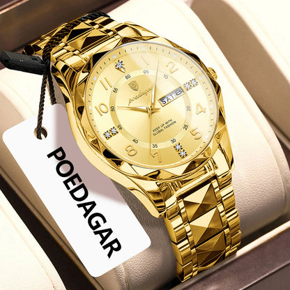 Poedagar 858 Men's Luxury Quartz Watch – Stainless Steel Band, Waterproof, Luminous, Date