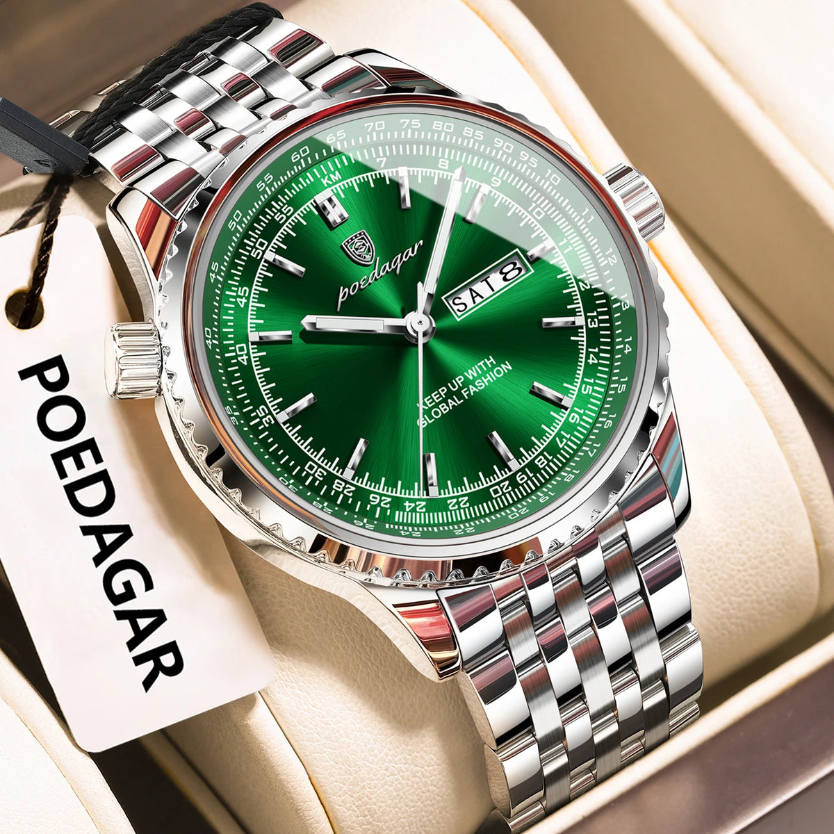 Poedagar 673 Men's Luxury Quartz Watch – Stainless Steel Band, Waterproof, Luminous, Date