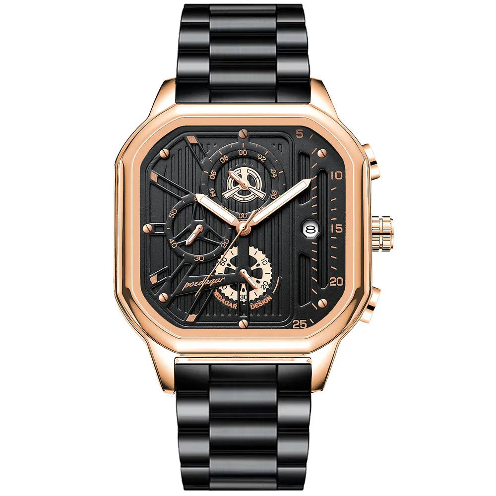 Poedagar 628 Men's Sport Chronograph Quartz Watch – Leather Strap, Waterproof, Luminous, Date