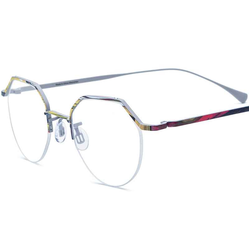 Titanium Square Optical Glasses Frame Semi-Rimless Print - Yellow - MCROONS