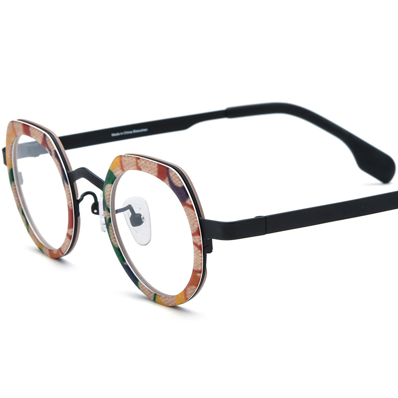 Colourful Acetate Titanium Round Optical Glasses Frame Designer - Black - MCROONS