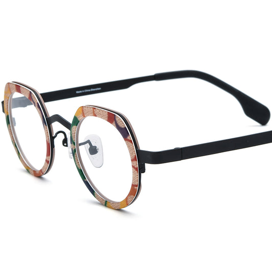 Colourful Acetate Titanium Round Optical Glasses Frame Designer - Black - MCROONS