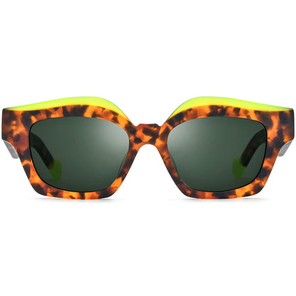 Oversized Cat Eye Acetate Polarized Sunglasses - MCROONS - Leopard Dark Green Lens front view