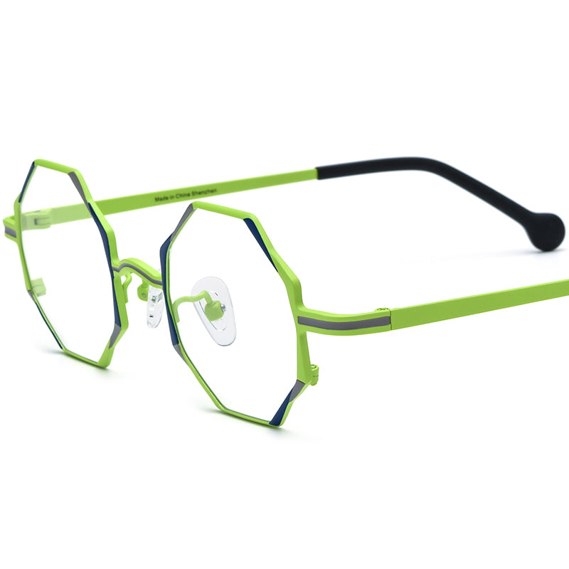 Colourful Titanium Octagon Optical Glasses Frame - Green - MCROONS