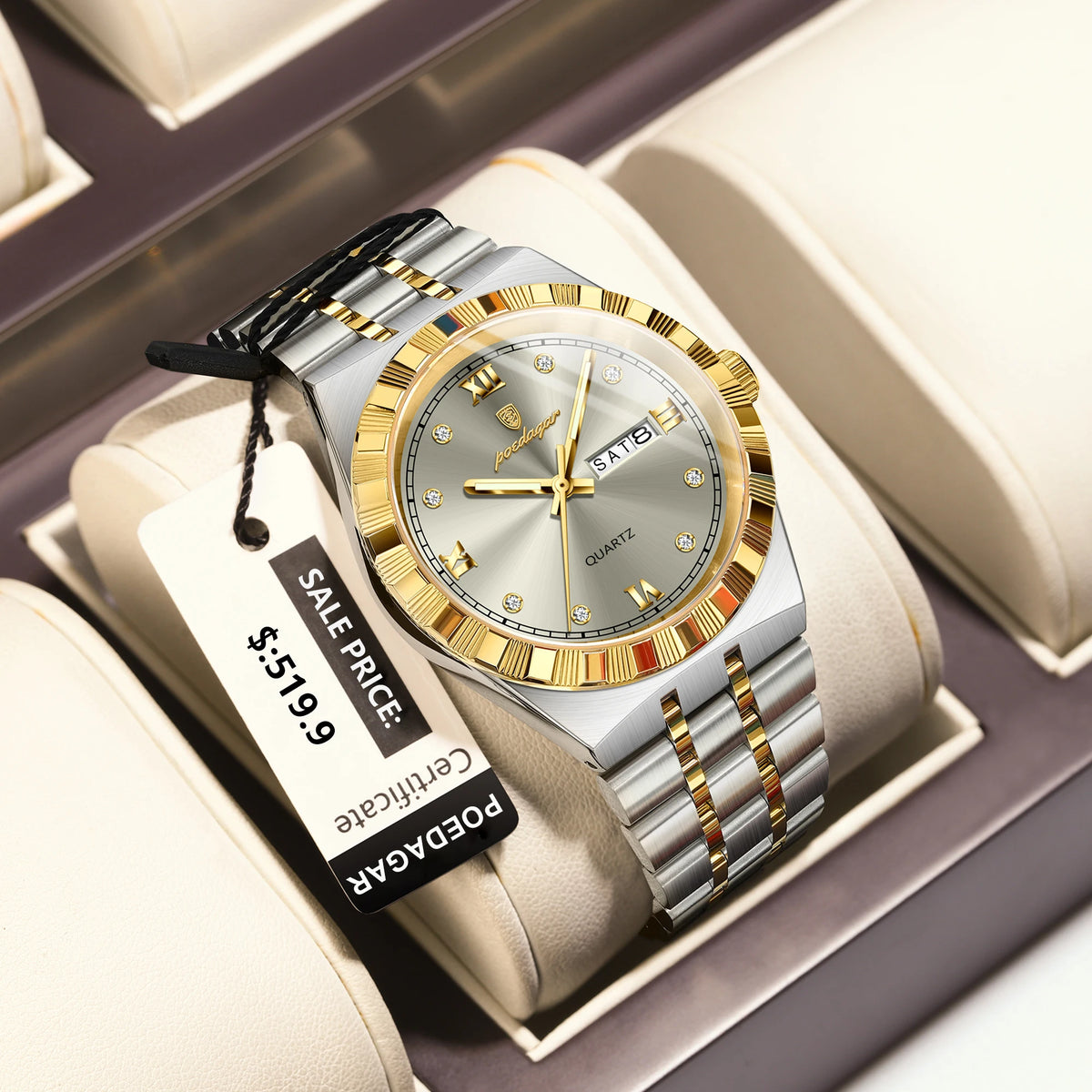 Poedagar 872 Men's Luxury Quartz Watch – Stainless Steel Band, Waterproof, Luminous, Date