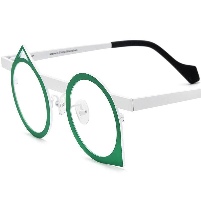 Colourful Titanium Irregular Optical Glasses Frame - Matte Green White Frame - MCROONS