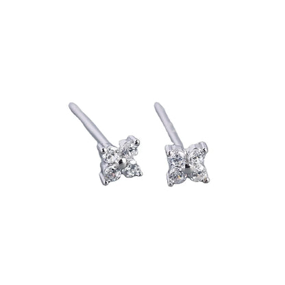 KR Simple Diamond S925 Silver INS Four Leaf Flower Earrings Sweet and Small Colorful Flower Earrings