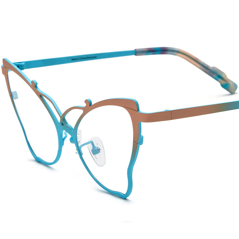 Colourful Pure Titanium Butterfly Optical Glasses Frame - Yellow Blue - MCROONS