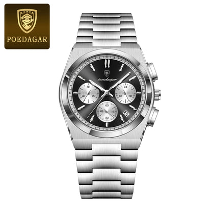 Poedagar 970 Men's Luxury Chronograph Quartz Watch – Stainless Steel Band, Waterproof, Luminous, Date