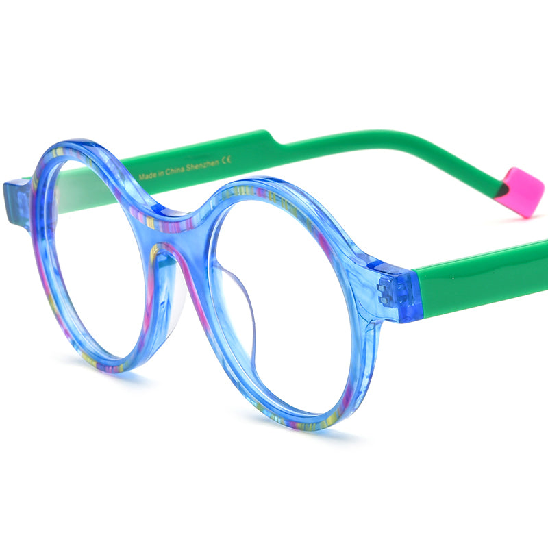 Retro Round Optical Glasses Frame Multicolour - Blue - MCROONS