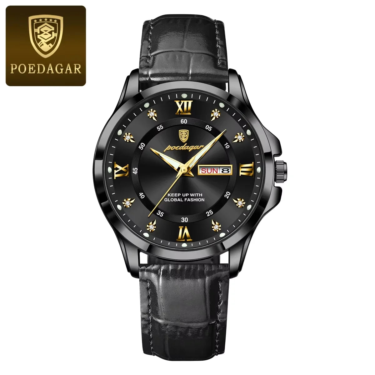 Poedagar 855 Men's Luxury Quartz Watch – Leather Strap, Waterproof, Luminous, Date