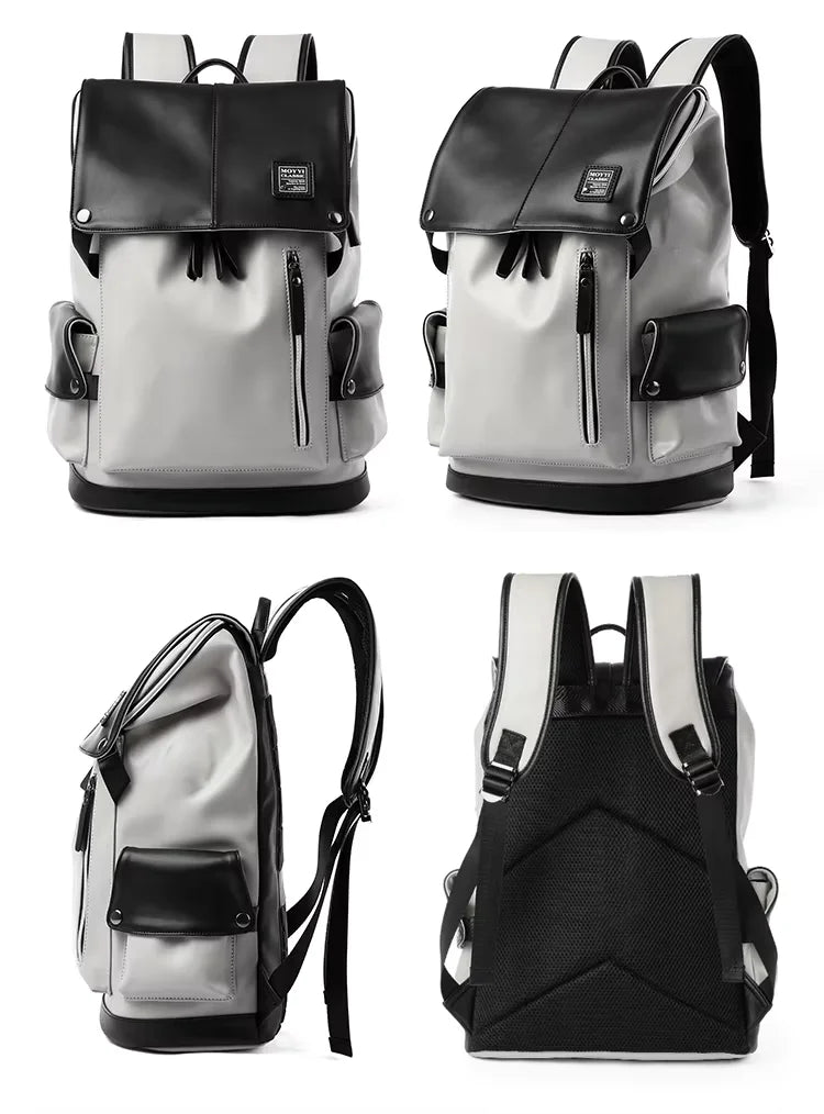 Mochila Vegan Leather Vintage Teenagers Daily School Backpack Laptop Backpack for Boys Faux Pu Leather Man Backpack