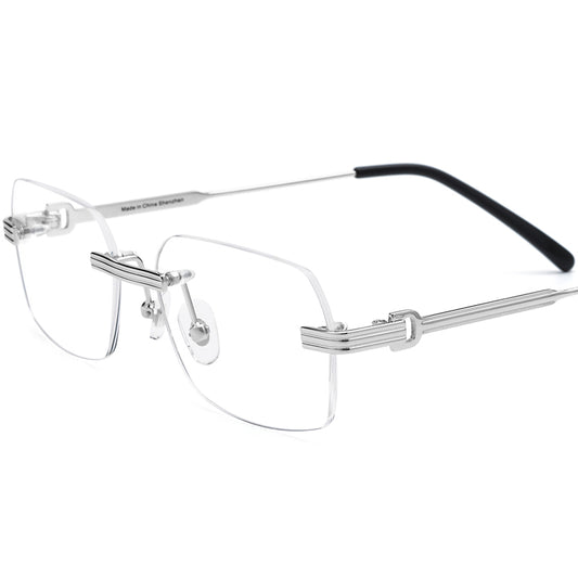 Rimless Alloy Square Optical Glasses - Silver - MCROONS