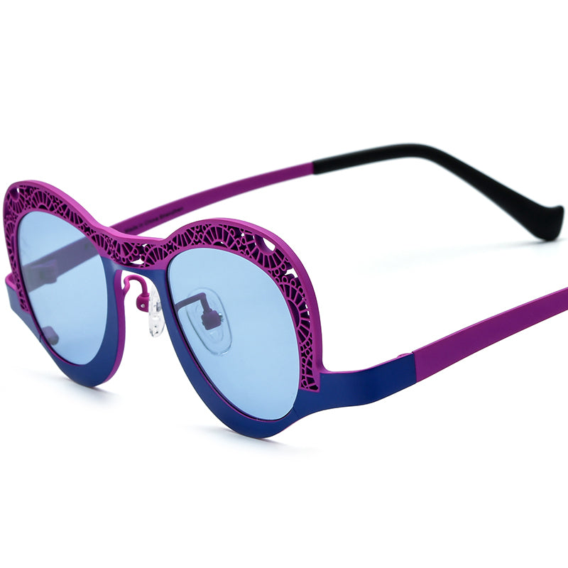 Colourful Titanium Small Cat Eye Polarised Sunglasses - Blue Purple Blue Lens - MCROONS
