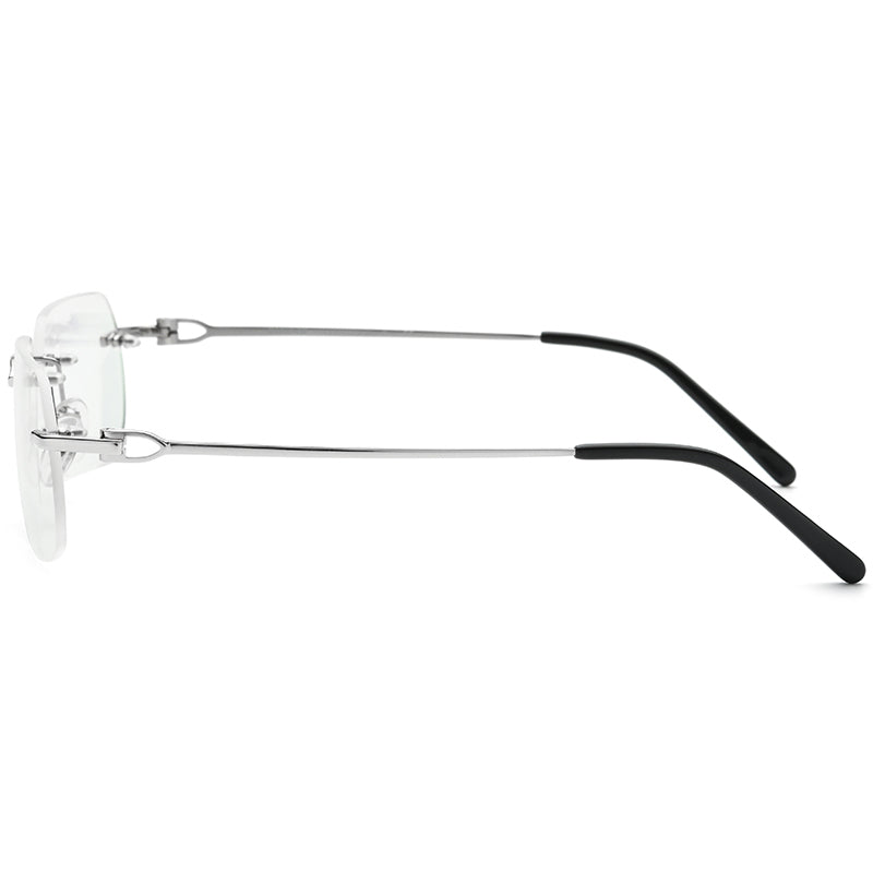 Rimless Square Alloy Optical Glasses Frame - MCROONS - Silver side view