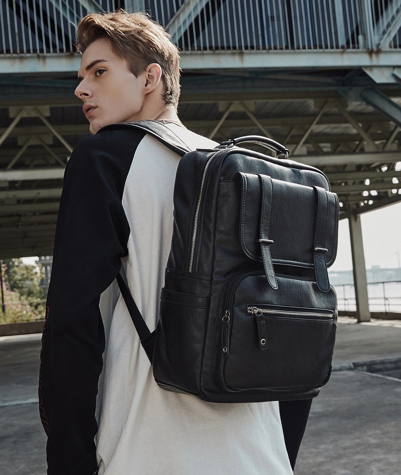 Leather PU Backpack Men Mochila Laptop Backpack School Travel Leather Backpack