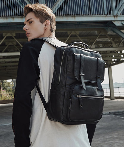 Leather PU Backpack Men Mochila Laptop Backpack School Travel Leather Backpack