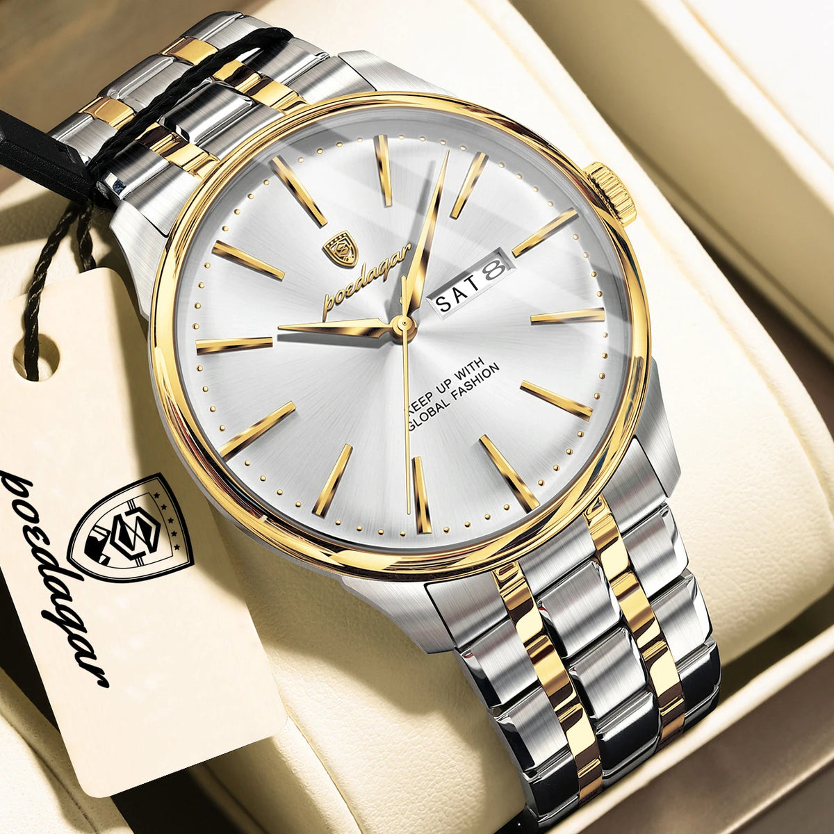 Poedagar 843 Men's Luxury Quartz Watch – Stainless Steel Band, Waterproof, Date