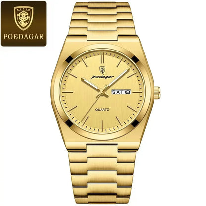 Poedagar 930 Men's Luxury Quartz Watch – Stainless Steel Band, Waterproof, Luminous, Date